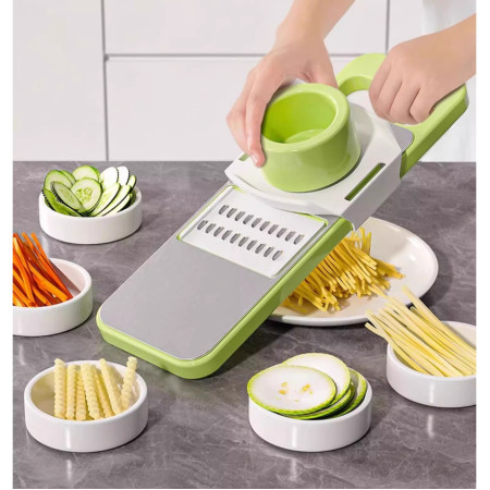 Set Multifunctional din 7 Piese, Cyrax, pentru Taierea si Maruntirea Legumelor, Uz Casnic,din Otel Inoxidabil, Gri-Verde