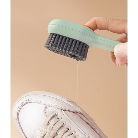 Perie pentru Curatare Incaltaminte cu Recipient pentru Detergent,  Perie Multifunctionala pentru Incaltaminte si Lenjerie, cu Peri Moi, Fara Deteriorare, 17.3 x 4.5 x 6 cm, Culoare Verde