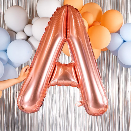 Balon Folie Metalizata Litera A, Cyrax, 80 cm, Umflati cu Heliu sau Aer, Ambalaj Individual, Pai inclus, Rose Gold