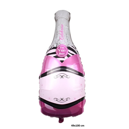 Balon din Folie Metalizata, Cyrax, Figurine, Model Sticla de Sampanie, 49x100 cm, Ambalaj Individual, Pai Inclus, Umflare cu Aer sau Heliu, Mov