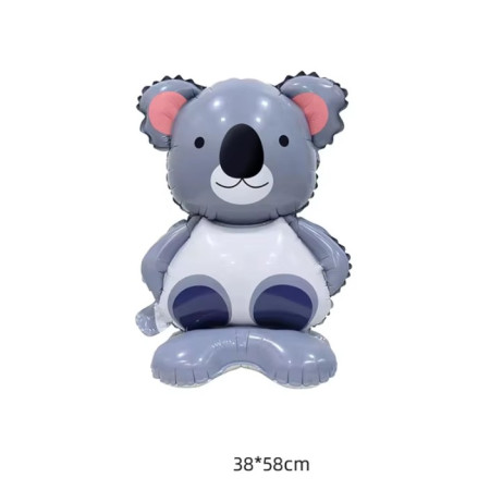 Balon din Folie Metalizata, Cyrax, Mini Figurine Animalute, Model Koala, Tematica Aniversare, 38x58 cm, Ambalaj Individual, Pai Inclus, Umflare cu Aer sau Heliu, Multicolor