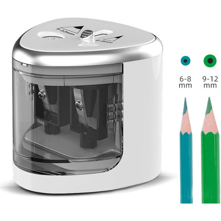 Ascutitoare Electrica cu 2 Gauri,  Gri, Baterii 4 x AA (neincluse), 7.5 x 7.5 x 7.5 cm, Gri