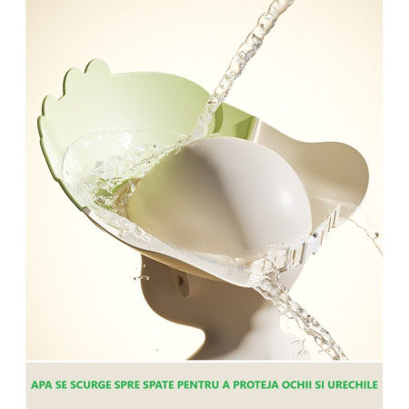 Casca de Dus, Cyrax, Previne Scurgerea Apei si Samponului pe Fata, 0-12 Ani, Ajustabila, din TPE+PP, 20 x 23 cm, Model Crocodil, Verde