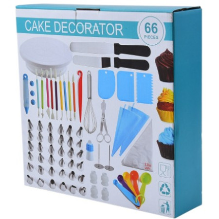 Set 66 Piese Ustensile pentru Ornare Prajituri, Cyrax, din Plastic si Otel Inoxidabil, Multicolor