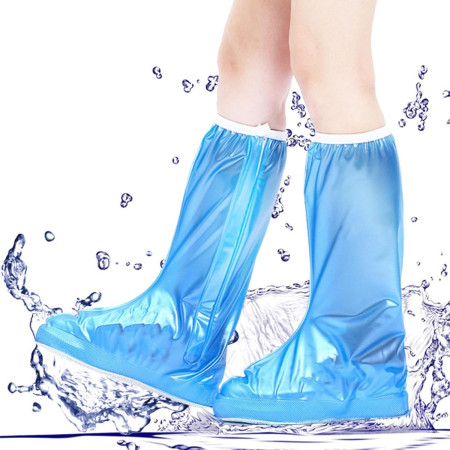 Protectie Incaltaminte pentru Ploaie si Noroi,  Impermeabila, Talpa Antiderapanta, cu Fermoar si Capsa, Inaltime 40 cm, Marime XXL 42-43, Albastru