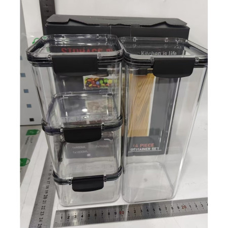 Set 4 Recipiente din Plastic, Cyrax, pentru Alimente/Obiecte, Inchidere Ermetica, 1 x 460 ml, 2 x 700 ml, 1 x 1300 ml, Transparent