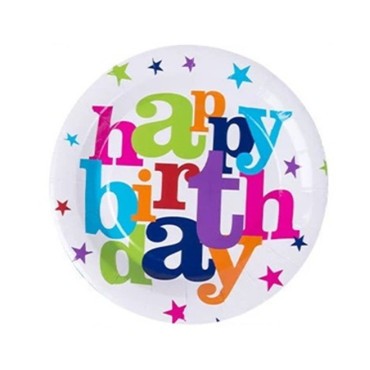 Set 6 Farfurii Unica Folosinta, Cyrax, Imprimeu Happy Birthday, din Carton, Diametru 23 cm, Multicolor