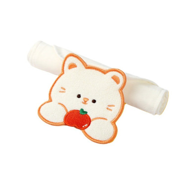 Prosop Absorbant, Cyrax, din Bumbac, pentru Bebelusi, 19x28 cm, Model Pisica, Alb