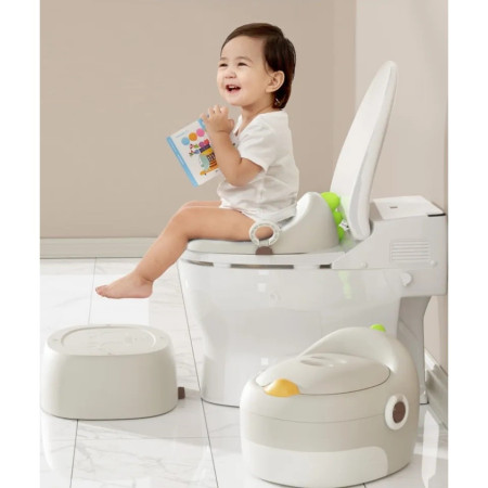 Olita pentru Copii, Cyrax, 3 in 1, Detasabila, Inaltator, Reductor WC, cu Capac, 100 de Saci de Unica Folosinta, Gri