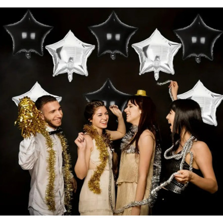 Balon din Folie Metalizata, Cyrax, Figurina Stea, Model Simplu, Tematica Aniversare, 40 cm, Ambalaj Individual, Pai Inclus, Umflare cu Aer sau Heliu, Argintiu