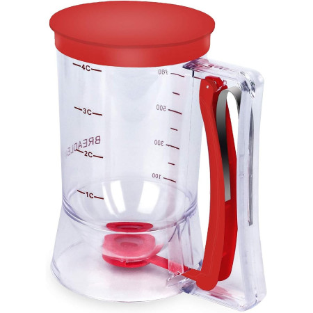 Dispenser de Aluat pentru Prajituri, Cyrax, din Plastic, Maner cu Arc, 900 ml, 18.5 x 11 cm, Rosu