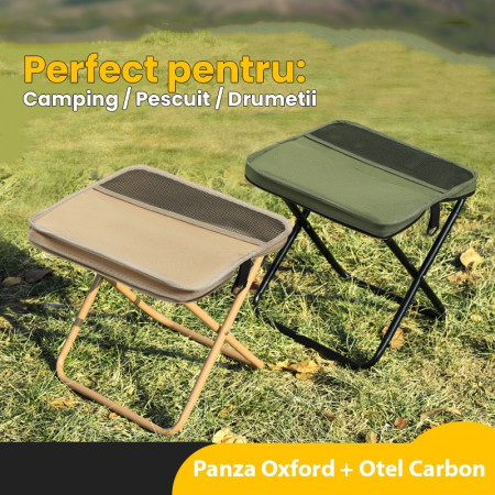 Scaun Taburet Pliabil pentru Camping,  pentru Adulti, Scaun Portabil, Pescuit, din Panza Oxford si Cadru Metalic, Mare 31 x 29 x 25 cm, Verde