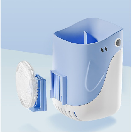 Perie de Toaleta,  cu Suport de Perete, Recipient Detergent, 2 Tipuri de Perii, Model Balena, Albastru