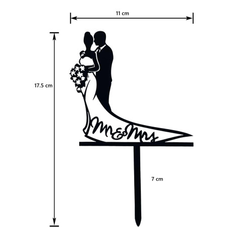 Topper Tort, Cyrax, Model 1 Mr&Mrs,  17.5 x 11 cm, Negru