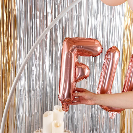 Balon Folie Metalizata Litera F, Cyrax, 40 cm, Umflati cu Heliu sau Aer, Ambalaj Individual, Pai inclus, Rose Gold