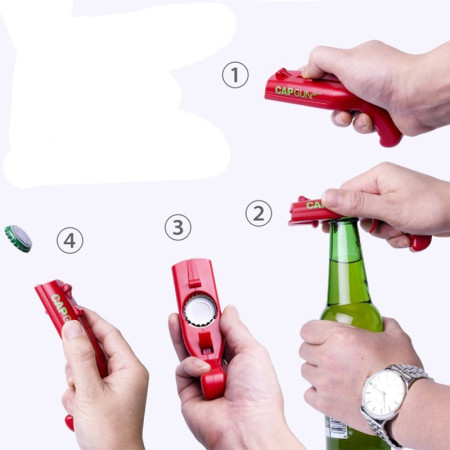 Deschizator de sticle, Cyrax, Model Pistol, Plastic, ABS, pentru Dopuri Metalice, 13 x 6 x 3.7 cm, Rosu