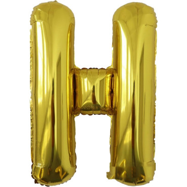 Balon Folie Metalizata Litera H, Cyrax, 80 cm, Umflati cu Heliu sau Aer, Ambalaj Individual, Pai inclus, Auriu