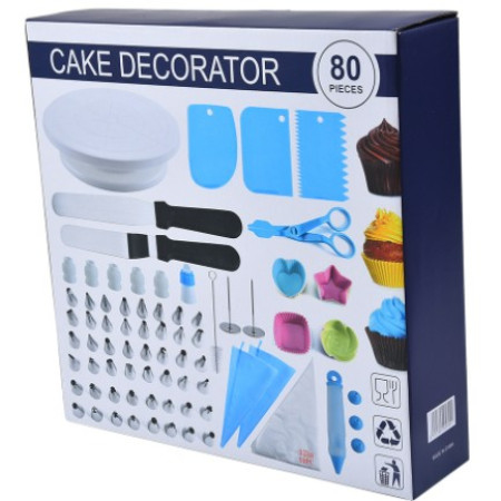 Set 80 Piese Ustensile pentru Ornare Prajituri, Cyrax, din Plastic si Otel Inoxidabil, Forme Briose, Multicolor