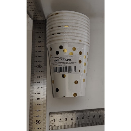 Set 10 Pahare, Cyrax, Imprimeu cu Buline, din Carton, 250 ml, 7.5 x 8.5 x 5.2 cm, Auriu