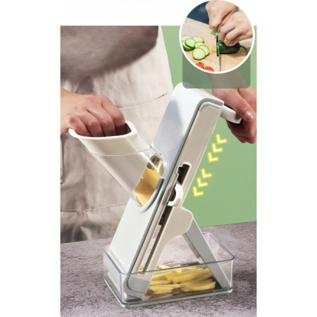Feliator de Legume Multifunctional, Cyrax, Taieturi Diferite, Razatoare pentru Bucatarie, Taietor de Cartofi, Presa Manuala, Pliabila, Extensibila, PP PET, 23.5x9.5x5.5 cm, Alb