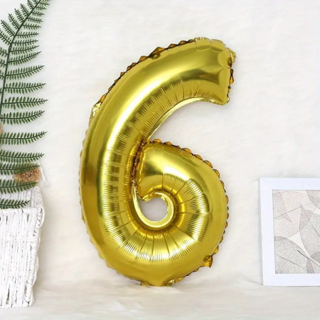 Balon din Folie Cyrax, Cifra 6, 81 cm, Pentru Aer sau Heliu, Bulk, Auriu