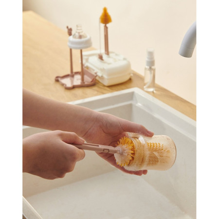 Set 7 Piese de Spalat/Uscat Biberoane, Cyrax, Portabil, Peri de Silicon, pentru Tetine, Suzete, Biberoane, Paie, Cutie Inclusa, 16 x 11 x 5 cm, Model Ursulet, Galben