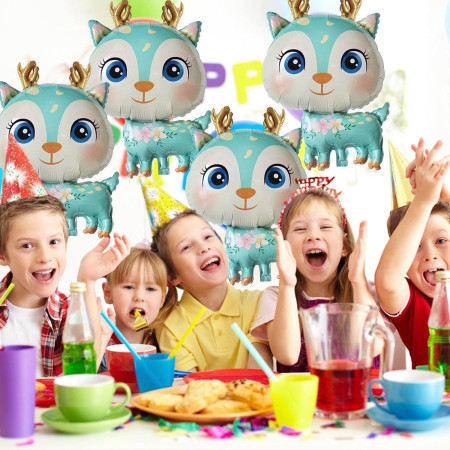 Balon din Folie Metalizata, Cyrax, Mini Figurine, Model Cerb, Tematica Aniversare, 49x74.5 cm, Ambalaj Individual, Pai Inclus, Umflare cu Aer sau Heliu, Albastru