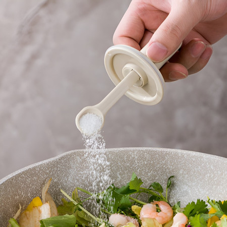 Recipient pentru Depozitarea Condimentelor, Cyrax, Borcan din Sticla, Capac si Lingura Incorporate, Uz Casnic, 300 ml, 7.1x7.1x14.8 cm, Gri