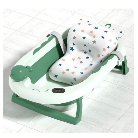 Cada de Baie, Cyrax, pentru Copii 0 luni - 6 Ani, cu Termometru, Pliabila, Perna Suport Inclusa, din Plastic, 81.5 x 49 x 21.5 cm, Verde