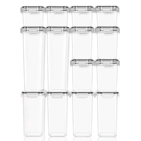 Cutii de depozitare alimente, Cyrax, Set din 14 Cutii pentru Condimente, Cereale, Cutii pentru Bucatarie, din Plastic PP, Cutii Alimentare, Diferite Dimensiuni, Transparente