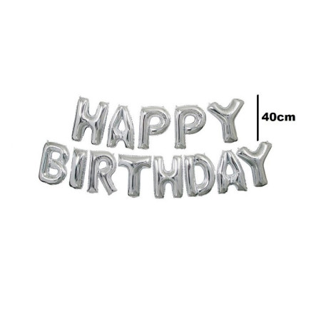 Set baloane folie Cyrax, Happy Birthday, 40 cm, argintiu