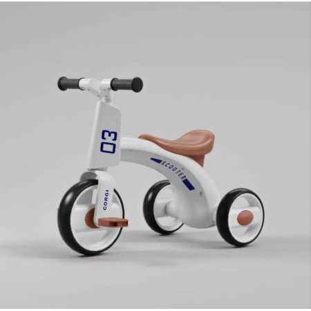 Tricicleta pentru Copii, Cyrax, Exercitiu de Echilibru, pentru 1-6 Ani, Functie de Lumini si Sunete, cu Pedale, din Plastic, Roti Gonflabile, Greutate Portanta 60 kg, 57 x 36 x 47 cm, Alb