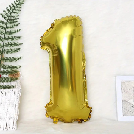 Balon din Folie Cyrax, Cifra 1, 81 cm, Pentru Aer sau Heliu, Bulk, Auriu