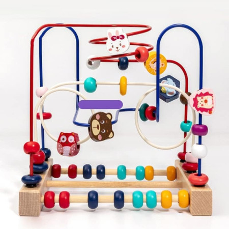 Jucarie din Lemn Montessori, Cyrax, Labirint Motricitate cu Abac si Animalute, Rollercoaster pentru Copii, Educativ, Dezvoltarea Abilitatilor Motorii, Numaratoare, 22.5x22.5x15 cm, Multicolor