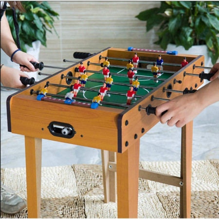 Masa de Fotbal cu Teren si 18 Jucatori Cyrax, 6 Manere, cu Tablou pentru Scor, din Metal, Lemn si ABS, 69 x 36.5 x 61 cm, cu Picioare, pentru copii/adulti