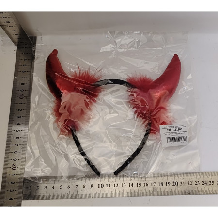 Coronita Deghizare, Cyrax, Model Cornite Devil, Rosu Satinat cu Puf Rosu, Marime Universala