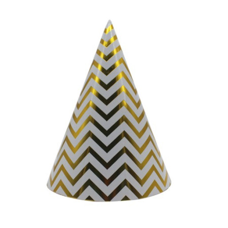 Set 6 Coifuri, Cyrax, Petrecere Copii, din Carton, 20 x 13.5 cm, Model 7 Valuri, Auriu