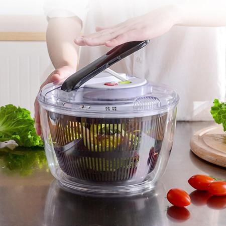 Uscator Manual pentru Salata si Verdeturi, Cyrax, Plastic, 20x20x25 cm, Capacitate 5L, Negru