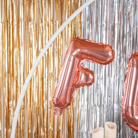 Balon Folie Metalizata Litera F, Cyrax, 40 cm, Umflati cu Heliu sau Aer, Ambalaj Individual, Pai inclus, Rose Gold