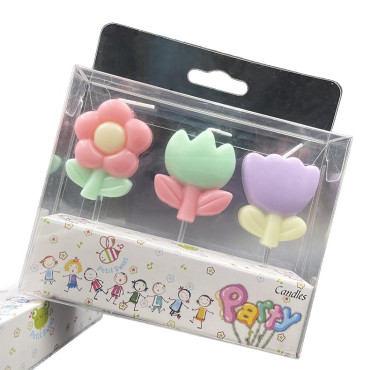 Set 3 Lumanari, Cyrax, Tema Flori, Model 1, din Parafina, Multicolor