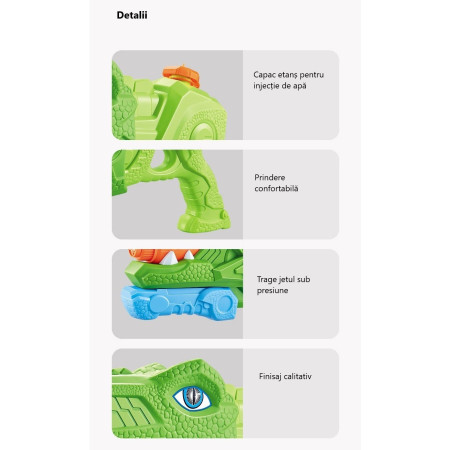 Pistol cu Apa pentru Copii, Rezervor, Pentru Piscina/Plaja, Cyrax, 6ani+, Tiranozaur, 3 duze, Verde, 1440ML