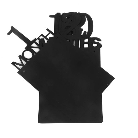 Banner pentru Poze, Cyrax, 15.2x10.2 cm, Tema Prima Aniversare, Model Primele 12 Luni, Rola Ata Inclusa, Negru