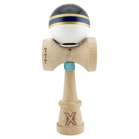 Kendama X Originala ROYAL SPIKE, Profesionala, Cyrax, Cupe Mari KING SIZE V3, Super Sticky, Gaura in Baza, Rulment Metalic, din lemn 18 cm, Ata 55 cm, Inel Albastru inchis