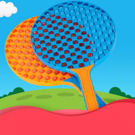 Set  Badminton pentru Copii, Cyrax, 2 Palete, 3 Mingi, Pentru Joaca si Antrenament, Albastru Portocaliu