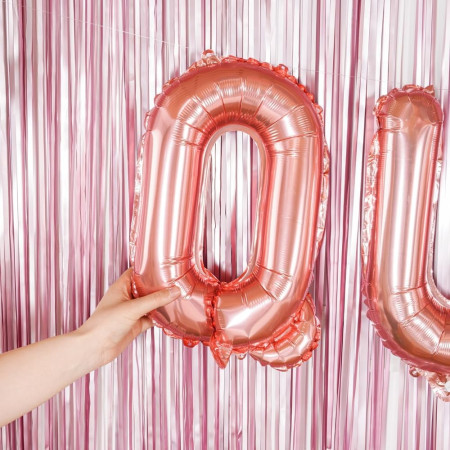 Balon Folie Metalizata Litera Q, Cyrax, 40 cm, Umflati cu Heliu sau Aer, Ambalaj Individual, Pai inclus, Rose Gold