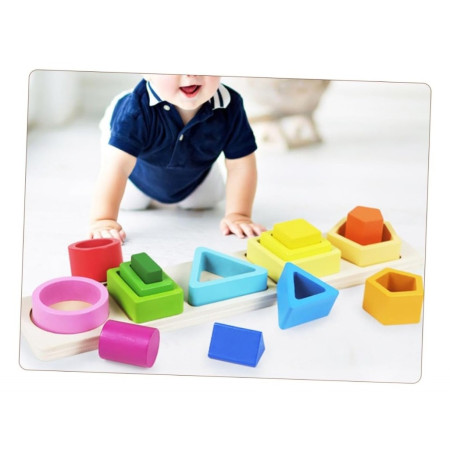Jucarie Montessori de Sortat, Cyrax, din Lemn, Tip Puzzle, cu 5 Forme Asimetrice, 15 Piese, Educativa, Interactiva, Creativa, Materiale Non Toxice, +2 Ani, Multicolor