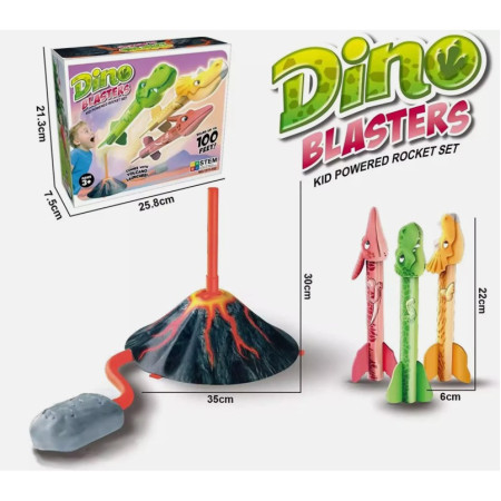 Jucarie pentru Copii, Cyrax, Lansator de Rachete cu Piciorul, un Singur Lansator, 3 Rachete Donozauri cu Lumini, 30 cm Inaltime, Model Vulcan, Multicolor