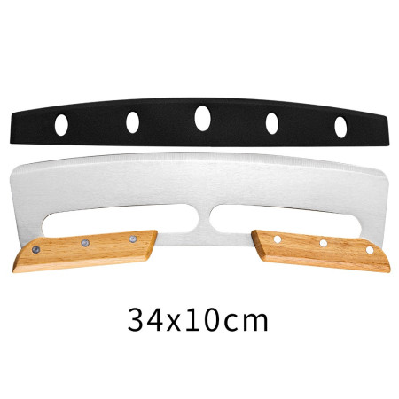 Taietor Feliator de Pizza, Cyrax, din Otel Inoxidabil, cu Capac, Maner din Doua Bucatie, din Lemn, Antialunecare, Lama Neteda si Ascutita, 34x10 cm, Maro