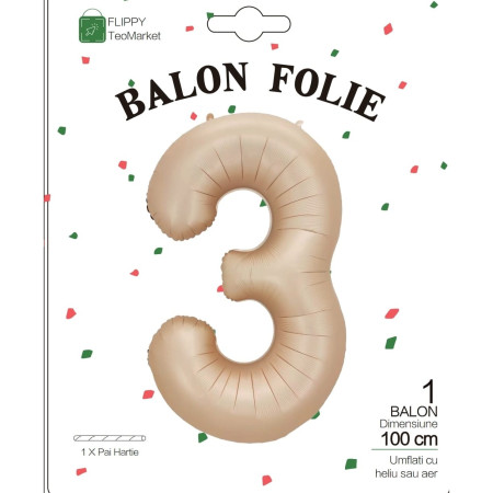 Balon din Folie Metalizata, Cyrax, Figurina Cifra, Model 3, Tema Aniversare 100 cm, Ambalaj Individual, Pai Inclus, Umflare cu Aer sau Heliu, Crem