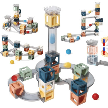 Set piese magnetice de constructie, Cyrax, Cu tobogane si bile, 41 piese, Multicolor